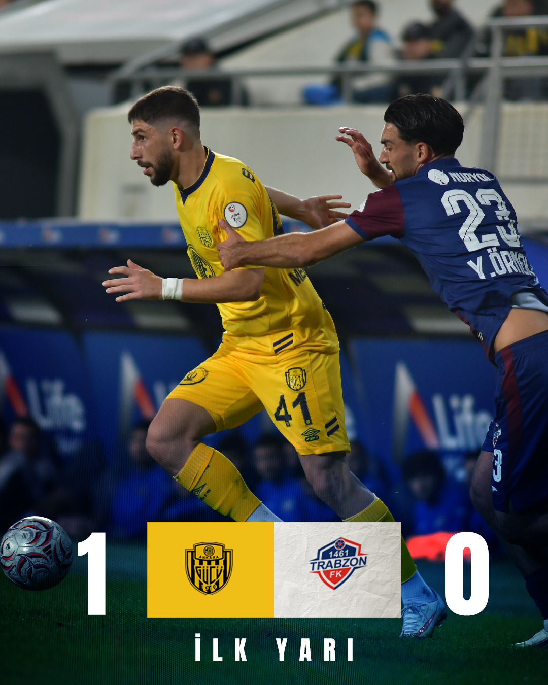 ⏱️ İlk yarı sonucu | MKE Ankaragücü’müz 1-0 KCT 1461 Trabzon FK – görsel 1
